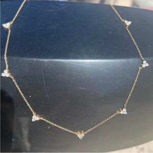 16” Dainty Gold Cubic Zirconia Triangle Necklace - Women Jewelry